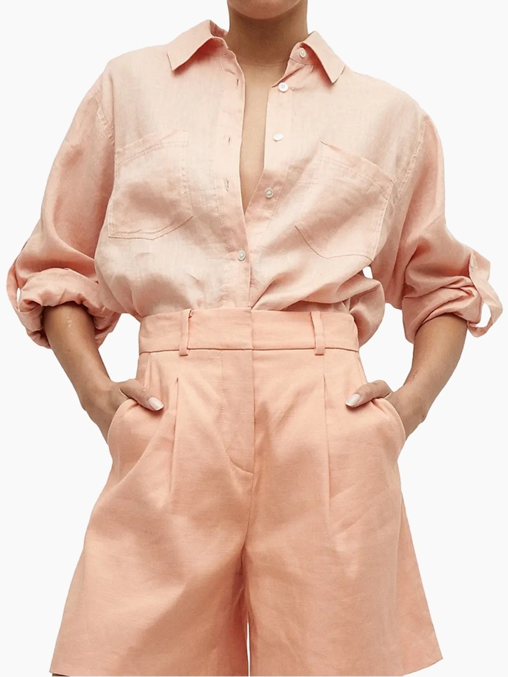 Veronica Beard Gil Linen Button Front Shirt Light Coral Small NWOT